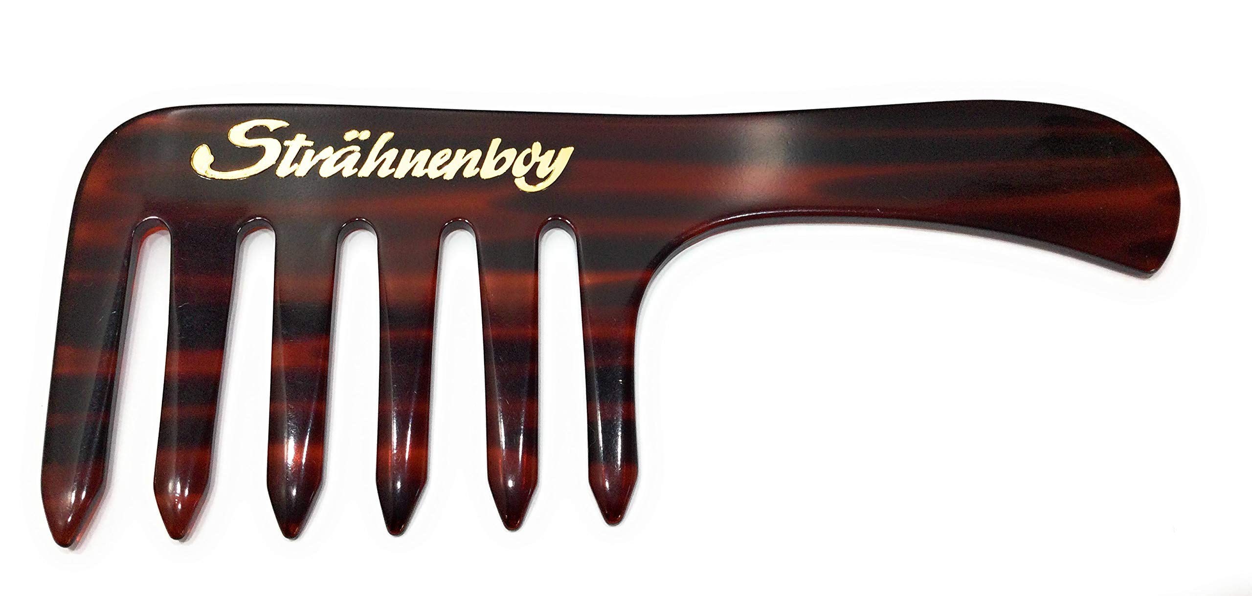 Strähnenboy Curling Comb Teeth Very Coarse Havana Brown 16.5 cm - 6.5 Inches - Flexible - 6 Wide Teeth Handmade Styling Comb Pocket Comb (053 hav)