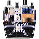 Fathers Gifts for Men Dad Bath and Body Gift Sets for Men with 10 Pcs Cedar & Bergamot Spa Gifts Set, Bath Gift Set Includes Beard Balm, Bubble Bath.Perfect Relaxation Spa Gift Basket for Men