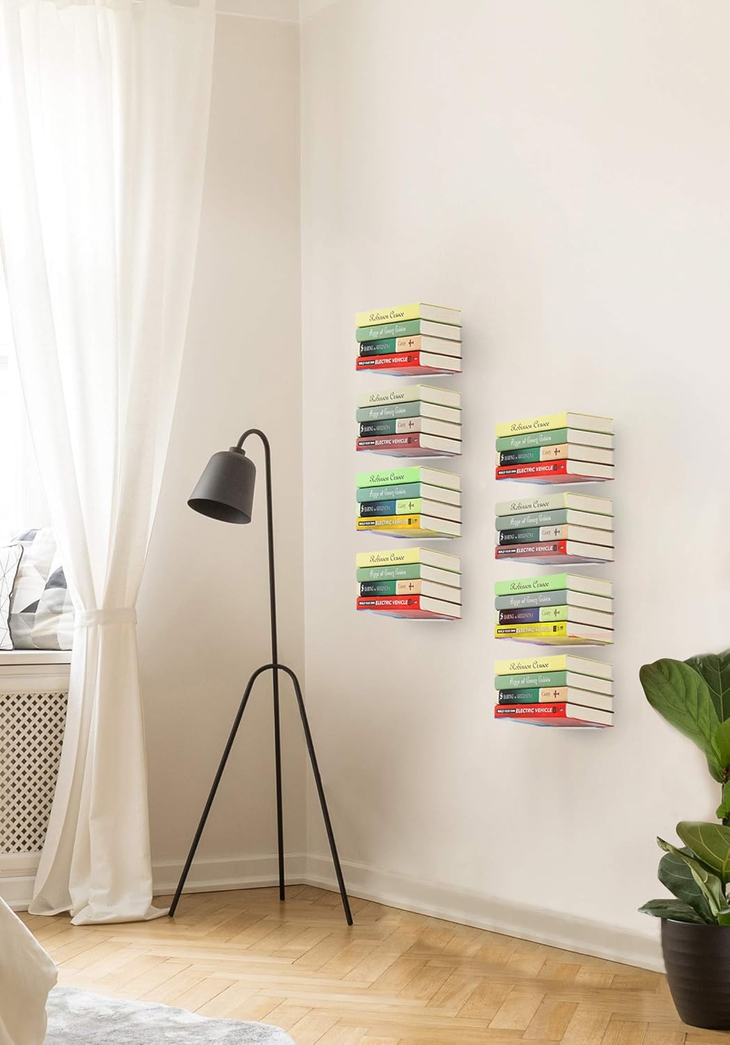 STORAGE MANIAC 4-pack Large Invisible Floating Bookshelves, Heavy-duty Book Organizers, White: Home & Kitchen