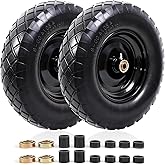 MZREXN 4.80/4.00-8" Flat Free Tire and Wheel, 16" Universal Solid Wheelbarrow Tires, with 5/8" & 3/4" Bearings, 3" Centered Hub for Hand Truck Garden Trailers Utility Cart Yard Wagon (2-PACK, Black)