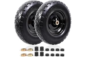 MZREXN 4.80/4.00-8" Flat Free Tire and Wheel, 16" Universal Solid Wheelbarrow Tires, with 5/8" & 3/4" Bearings, 3" Centered Hub for Hand Truck Garden Trailers Utility Cart Yard Wagon (2-PACK, Black)