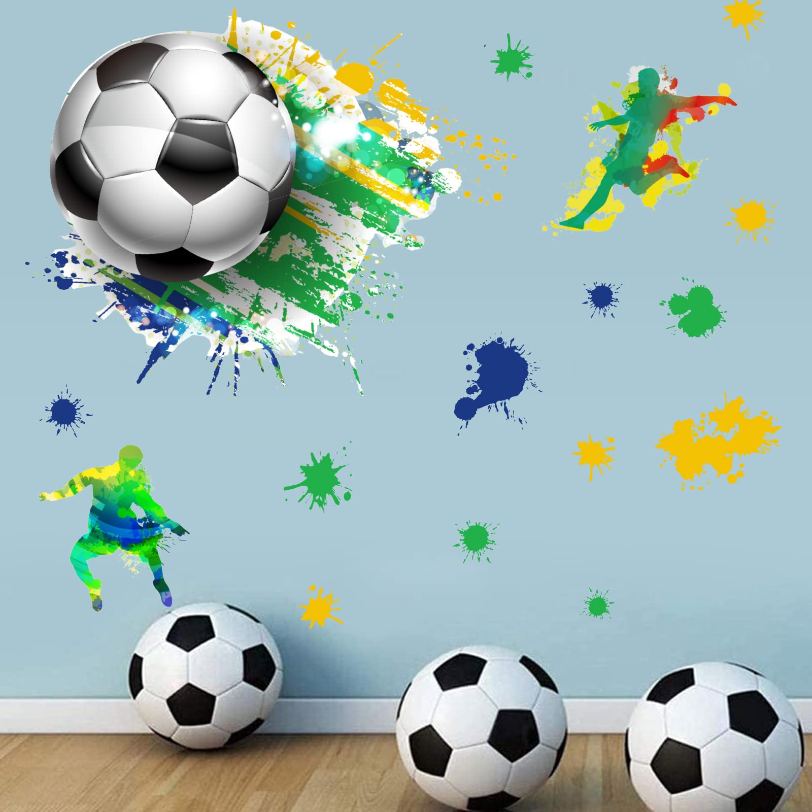 3D Football Stickers Football Wall Stickers for Bedrooms for Boys Soccer Wall Decals Removable Football Players Wall Decals Sport Wall Art Stickers for Kids Room Playroom Teens Room Gift Accessories — image 1