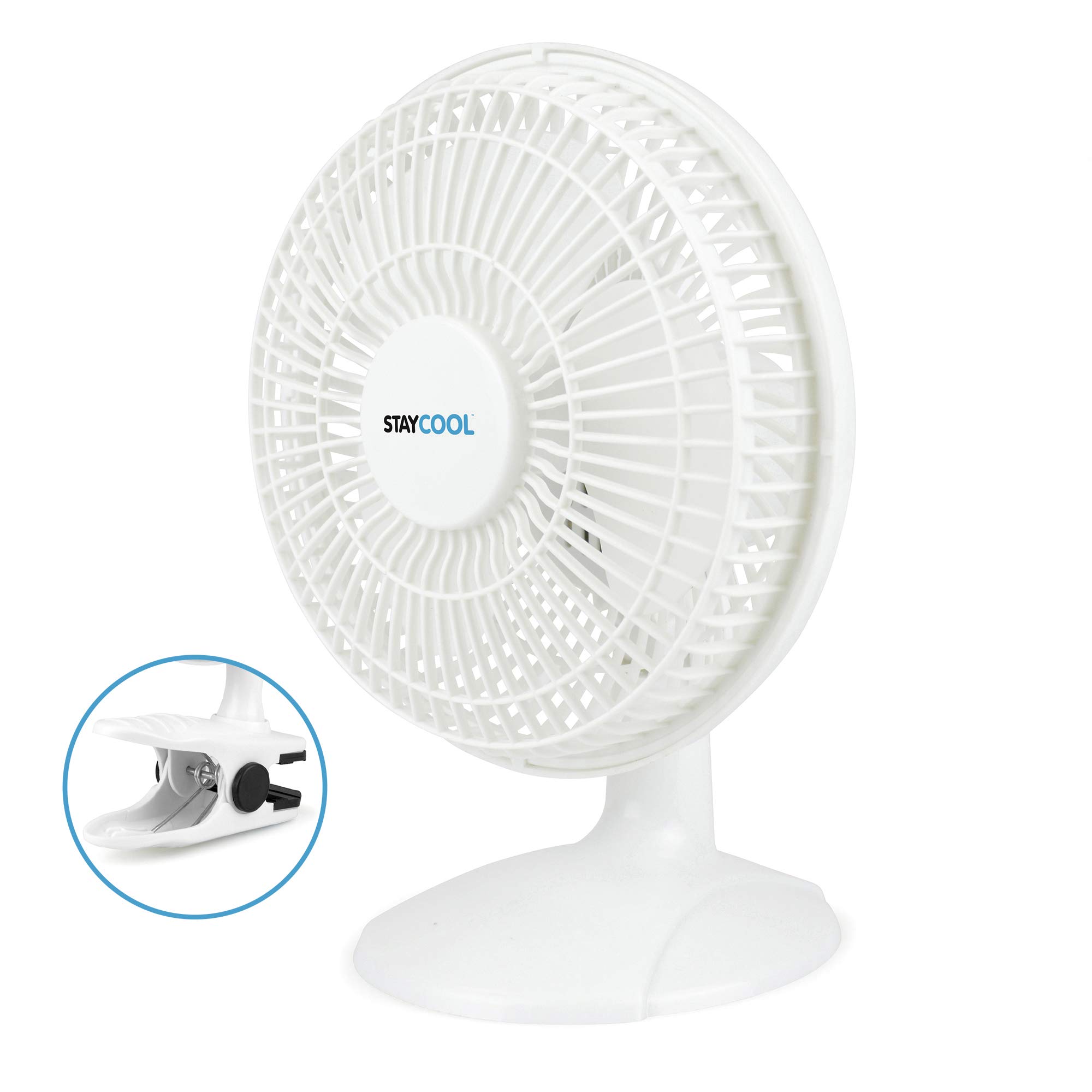 STAYCOOL 6 inch / 15cm 2-in-1 Small Desk/Clip On Cooling Fan - 2 Speed Settings - Adjustable Vertical Tilt - 16W Quiet Electric Motor - F1005WH - White
