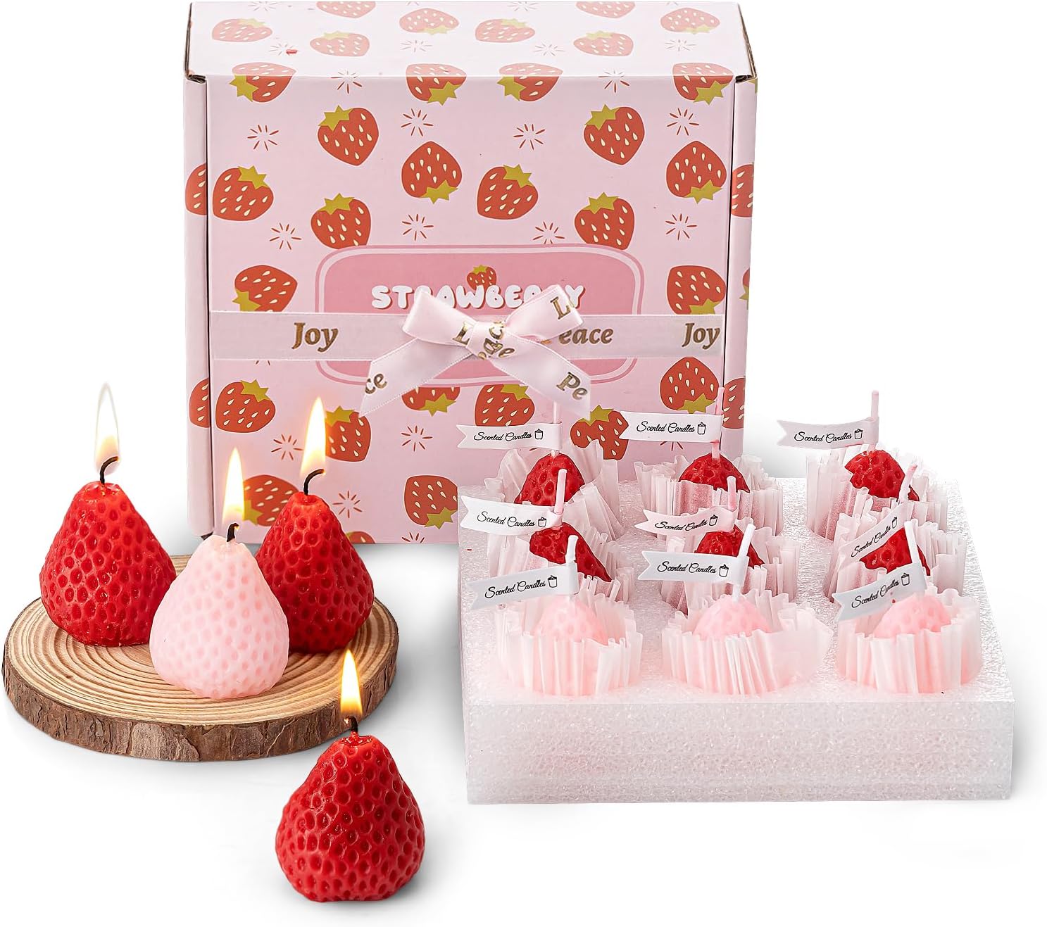 Candles & Holders - Strawberry Candle Gifts for Women 9pcs,Strawberry Decorative Candle,Soy Aromatherapy Candles for Home Scented Decoration, Cute Candle Set for Birthday Gifts Christmas Gift for Christian Friends