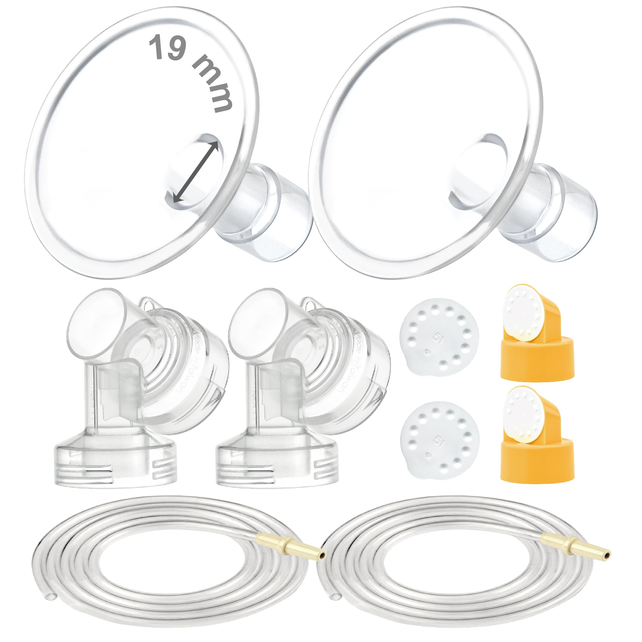 Maymom Breast Pump Kit Compatible with Medela Pump in Style Advanced Pump; 2xTwo-Piece 19mm Breastshield, 2 Valve, 4 Membrane, 2 Replacement Tubing; Replacement Part for Medela Shield, Medela Valve