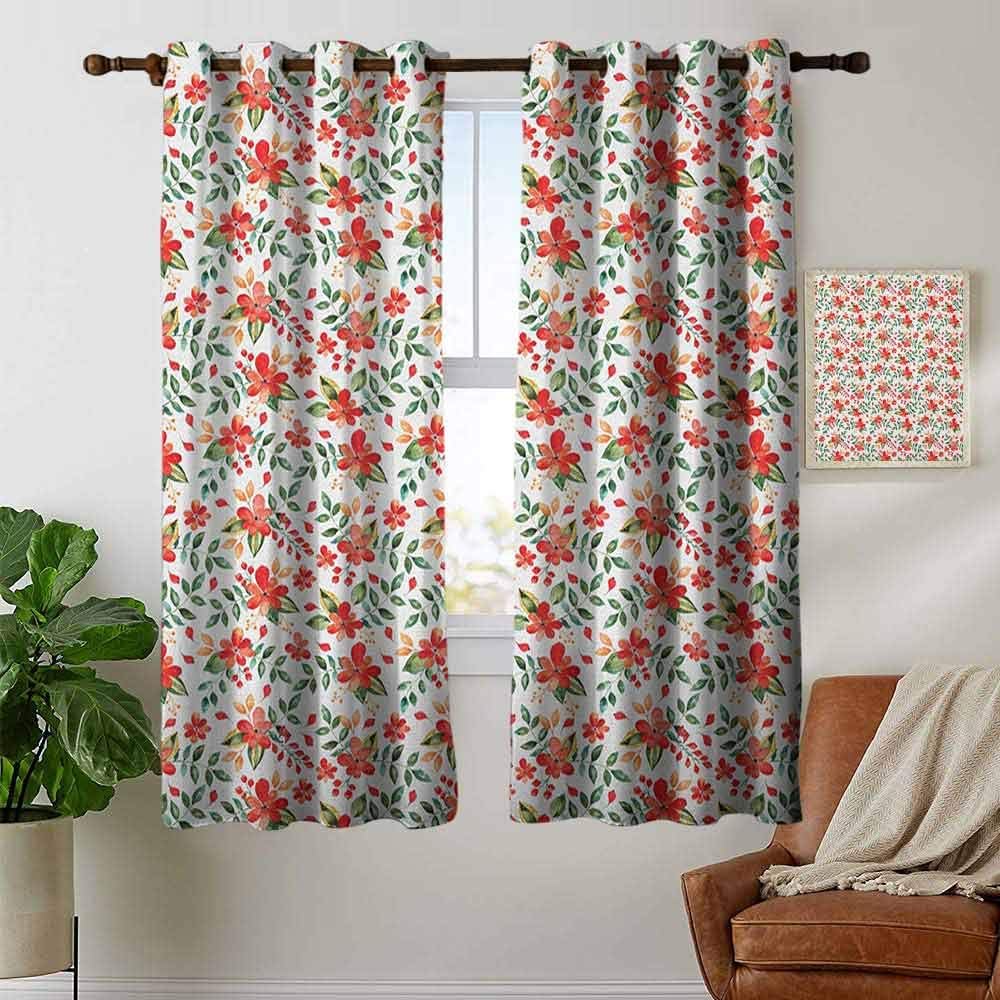 Decor Curtains By Flower,Flowers Blossoms Leafs Colorful Floral Autumn