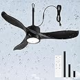 TIFEROR 42" Outdoor Ceiling Fan with Light and Remote, IP65 Waterproof Ceiling Fan for patios, Plug In with Hanging and Hook, 3-Colors LED, Lighting for Pergola, Canopy, Porch, Gazebo