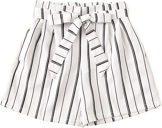 striped self tie waist shorts