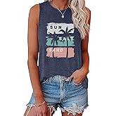 YITAN Women's Sun Sand Beach Tank Top Sleeveless Graphic Summer Tee