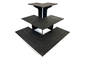 TORCHED DISPLAYS Torched 3-Tier Ebony Retail Table Display Corner Stand with Shelves for Products - Portable