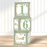 Sweet 16 Party Decorations Boxes - 3Pcs Sage Green and Gold 16th Birthday Decorations Balloons Boxes for Girls Women Sweet Sixteen Party Cardboard Box Decor, 16th Birthday Party Supplies