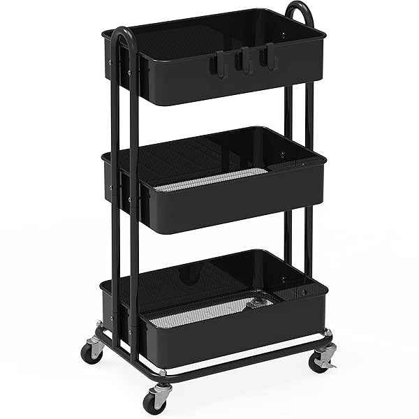 SIMPLE HOUSEWARE 3-TIER HEAVY DUTY METAL UTILITY ROLLING...