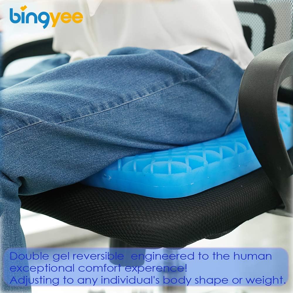 Bingyee Gel Seat Cushion 1.8 Inch Thick Double Gel Orthopedic Seat Cushion Pad for Pressure Relief Breathable Gel Sits Perfect for Office Chair, Car, Home, Wheelchair Sweat Resistant Chair Pads: Health & Personal Care