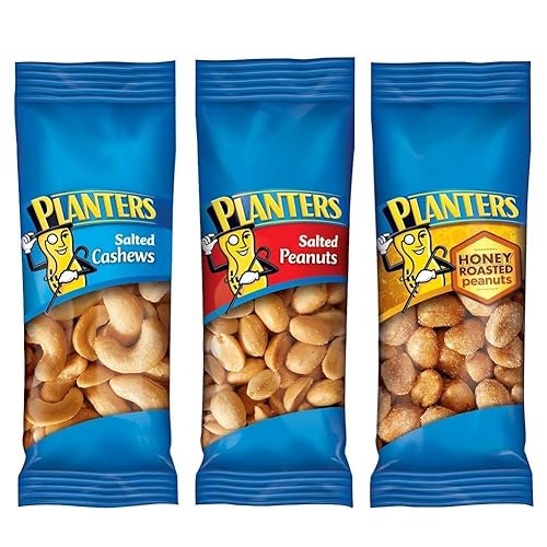 PLANTERS Variety Pack, Salted Cashews, Salted Peanuts & Honey Roasted Peanuts, On-the-Go Nut Snacks, Individually Packed Snacks, Mixed Nuts, Kosher, (36 Count)