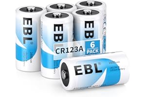 EBL CR123A 3V Lithium Battery 6 Count, 123A 123 Batteries 3 Volt 1600mAh High Power, 10 Years Shelf Life