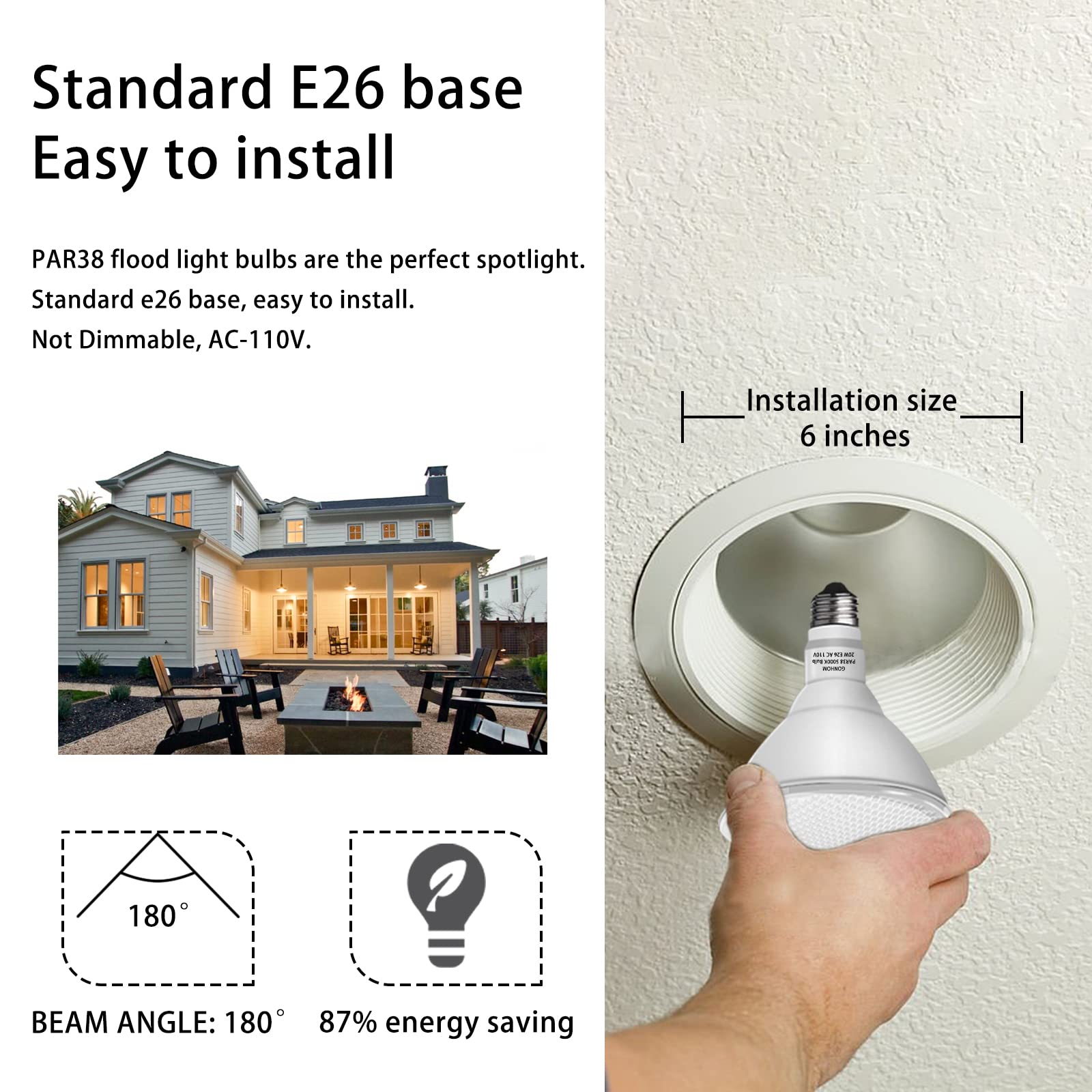 Par38 Outdoor LED Flood Light Bulb 2 Pack, Dimmable Soft White 2700K,20W Replace up to 200W, 1800LM, E26 Base Flood Light Bulbs for Backyard, Garage, Porch, Garden