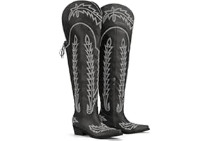 Krypthixor Thigh High Cowboy Boots With Lace Up Over The Knee Cowgirl Boot For Women Embroidered Western Boot With Side Zipper Comfortable Wide Calf Tall Boots