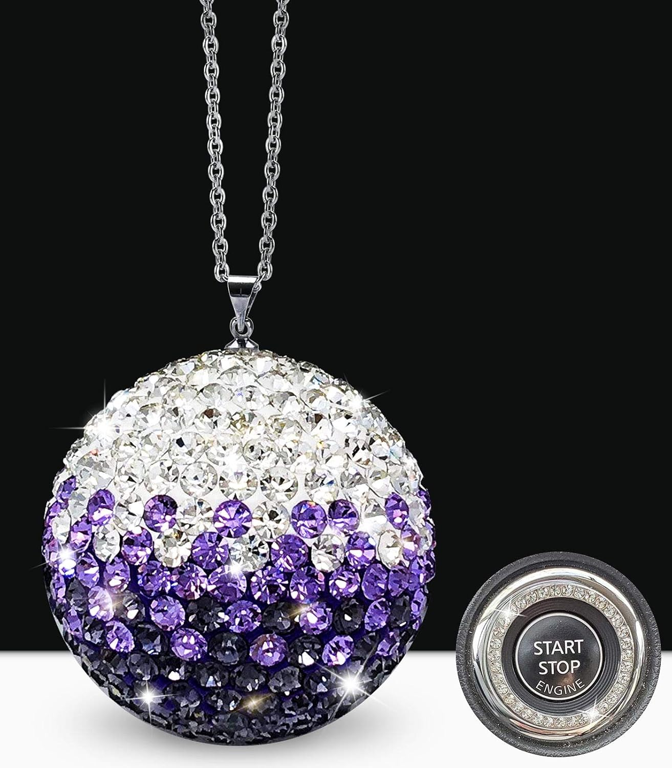 Rear View Mirror Accessories Bling Car Crystal Ball Car Accessories for Women Interior Rearview Mirror Charms Purple Car Accessories