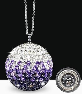 Rear View Mirror Accessories Bling Car Crystal Ball Car Accessories for Women Interior Rearview Mirror Charms Purple Car Accessories