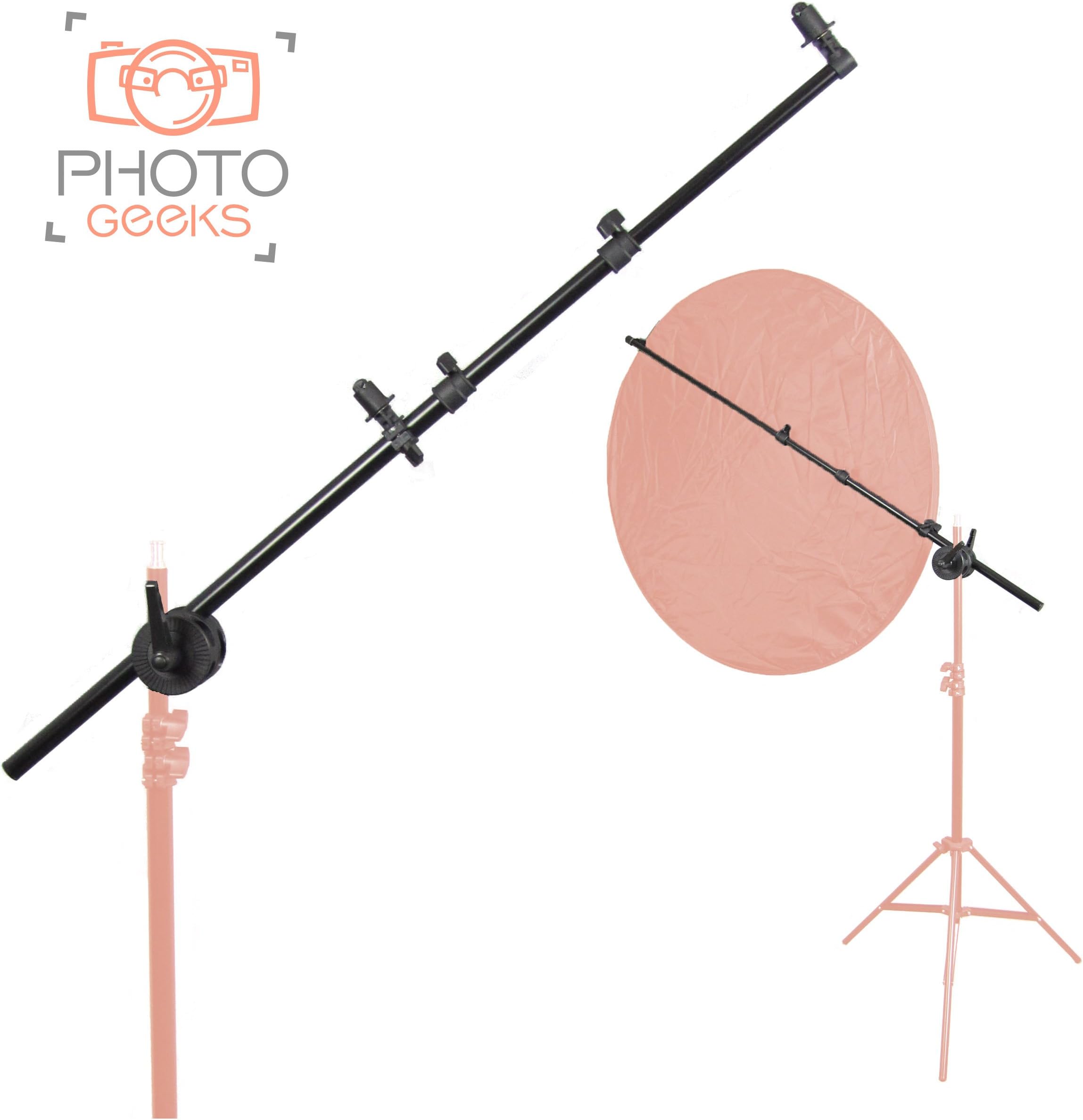 Studio Boom Arm & Lock Nut Extension Arm for Photography Light Stand/PhotoGeeks® / Reflector Holding Grip Attachment for Backdrop & Panel