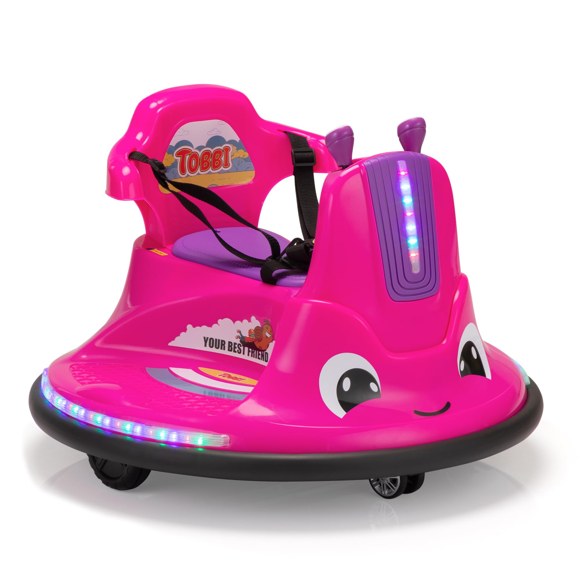 TOBBI Toddlers Bumper Car, 12v Baby Electric Ride On Snail Shape Toy with Remote Control/Children DIY Funny Stickers/360 Degree Spin for Kids of Ages 1.5-9 (Rose Red)