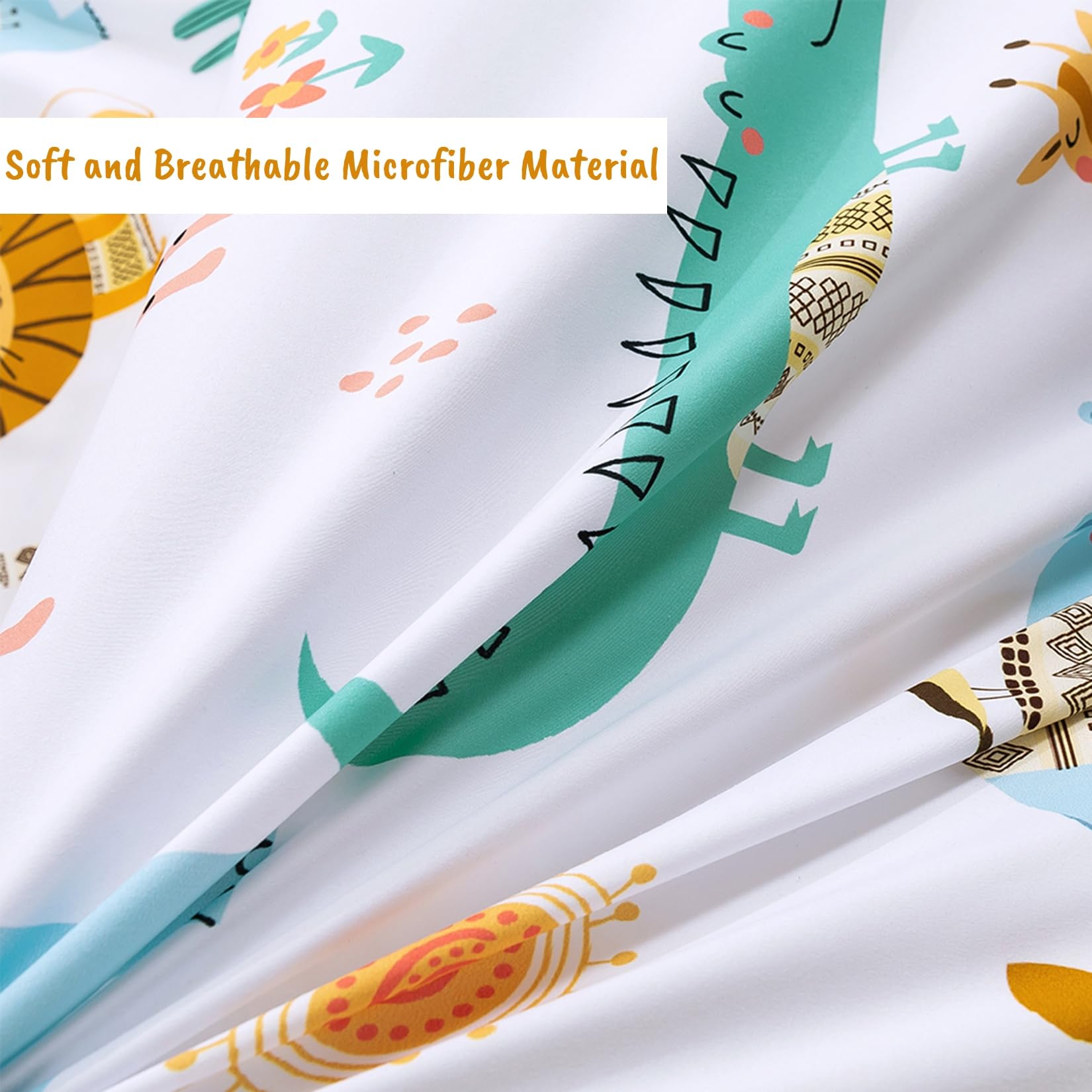 BESTDESIL Animal Cartoon Kids Duvet Cover Set Twin Size, 3 Piece Soft Lion Printed Microfiber Comforter Cover with Pillow Sham Zipper Closure, Comforter Not Included,Twin