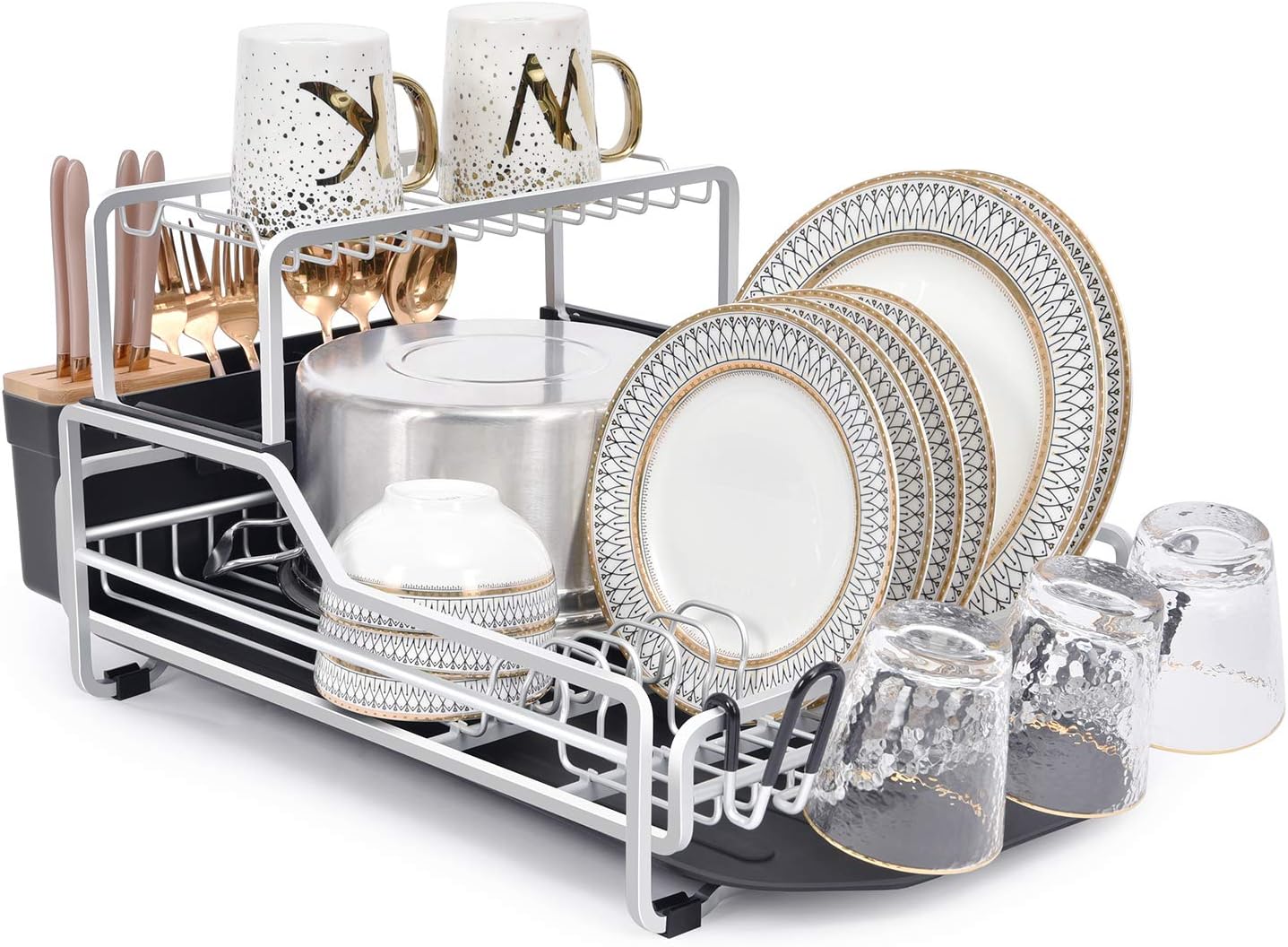 kingrack Aluminum Dish Drainer,2Tier Dish Drying Rack with Removable