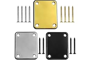 MICOVAY 3 Pack Guitar Metal Neck Plates with Plastic Compatible for Strat Tele Style Electric Guitar Replacement, Chrome Black Golden
