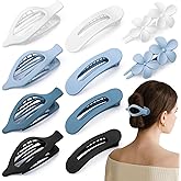 10 Pcs French Flat Hair Clips for Women, 3 Styles Blue Flat Claw Clips Strong Hold No Slip Matte Hair Claw Clips for Thin Thick Hair