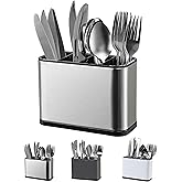 LIBODOUR Utensil Holder,Stainless Steel Caddy Counter,Spoon holder,4 Compartments Silverware Caddy,Capacity Flatware Spoon Fo