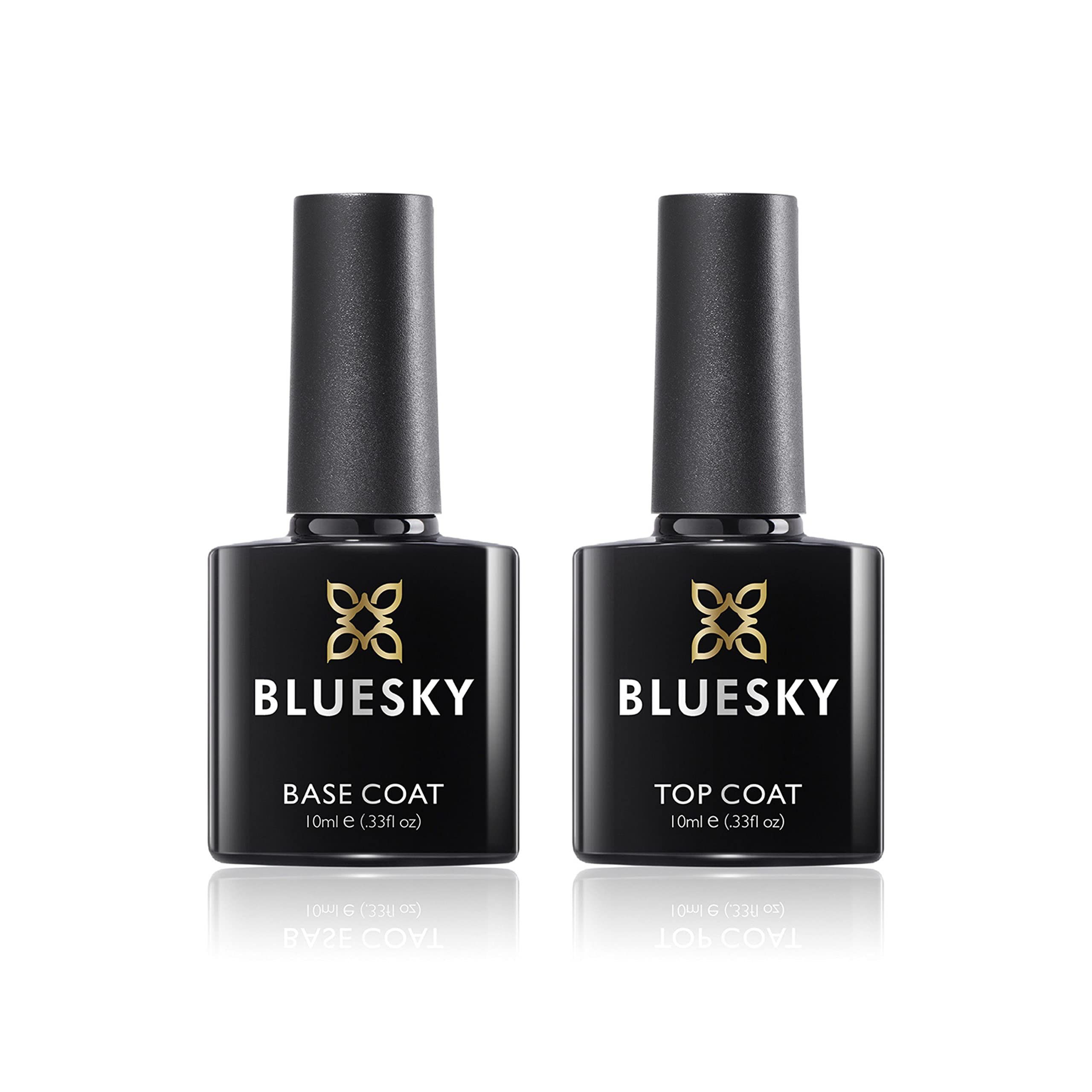 Bluesky Gel Nail Polishes Base and Gel Top Coat, Soak Off LED UV Gel Nail Polish Set, Long Lasting Shiny High Gloss Finish Clear, 2 x 10ml Bottles