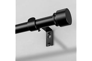 Modern Black Curtain Rods for Windows 48 to 84 Inch, 1" Diameter Adjustable Heavy Duty Window Treatment Rods with Matte Black