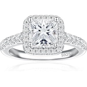 JALOKIVI 2CT 925 Sterling Silver Engagement Rings for Women Princess Cut | Halo Cubic Zirconia Rings for Women Travel Promise