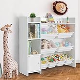 CAPHAUS Toy Organizer with 8 White Plastic Bins, Perfect Storage Solution for Toddler Room Organizers