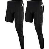 Roadbox Men's Basketball One Leg Tights, 1/2 Single Leg Compression Pants Sports Base Layer Leggings Underwear with Pockets