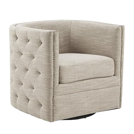 Madison Park Mp103 0482 Capstone Swivel Chair Solid Wood Plywood Metal Base Accent Armchair Modern Classic Style Family Room Sofa Furniture Cream