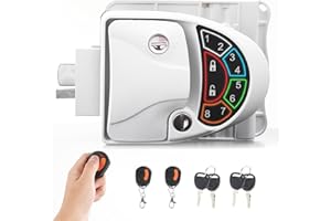 RIIAI Password Keyless Entry RV Lock : Zinc Alloy Metal Keyless RV Door Lock 2 Fobs - Remote Key 2 Pcs, Waterproof Control Lock Latch Handle with Knob Deadbolt for Travel Trailer Camper (White)