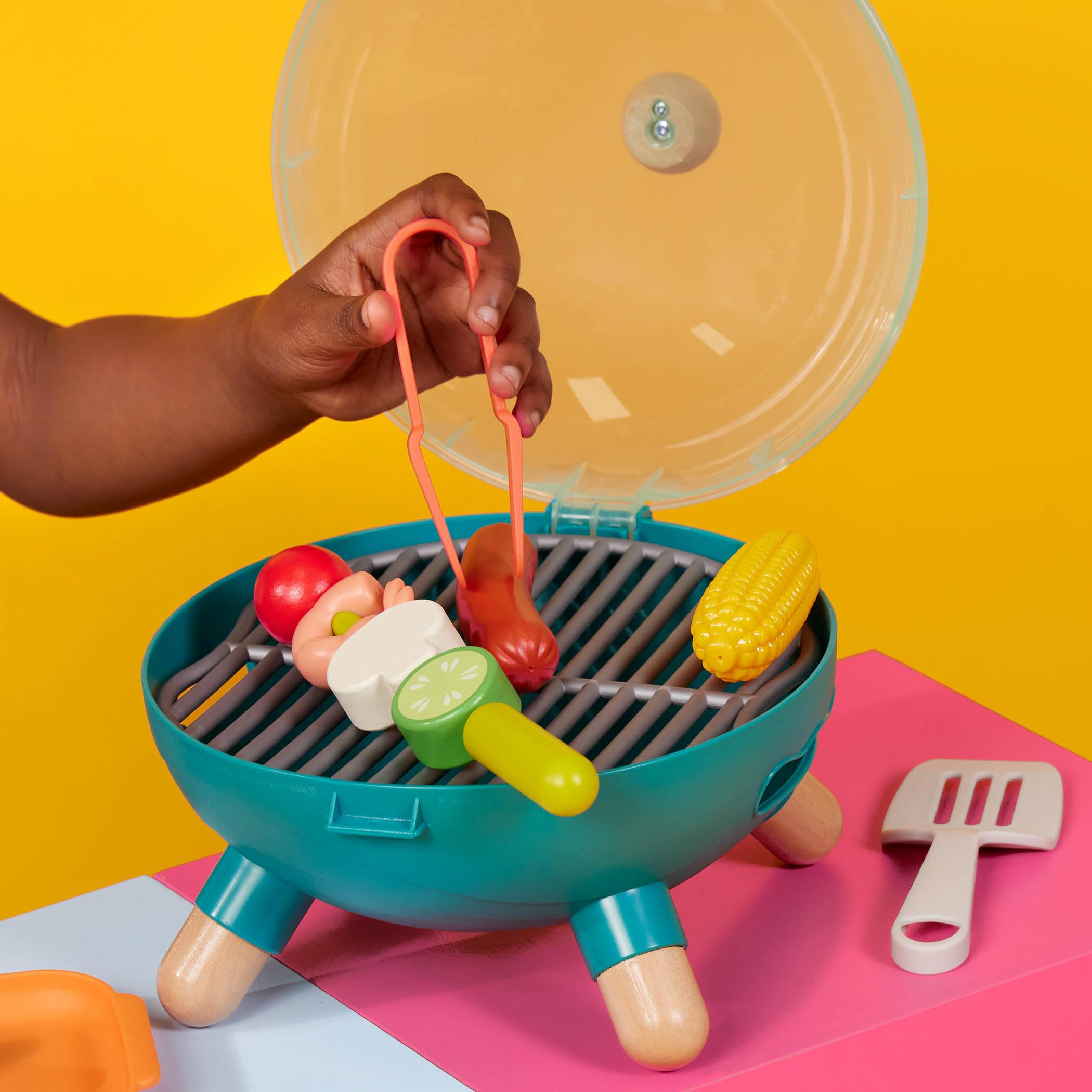 B. toys – Mini Chef – BBQ Grill Playset – Pretend Play BBQ Grill Play Set – Toy Grill & Play Food – Barbecue Role – Play Set for Kids – 3+ Years(16 Pieces)
