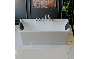 Empava 67-Inch White Freestanding Whirlpool Bathtub Rectangular with 8 Hydromassage Adjustable Water Jets