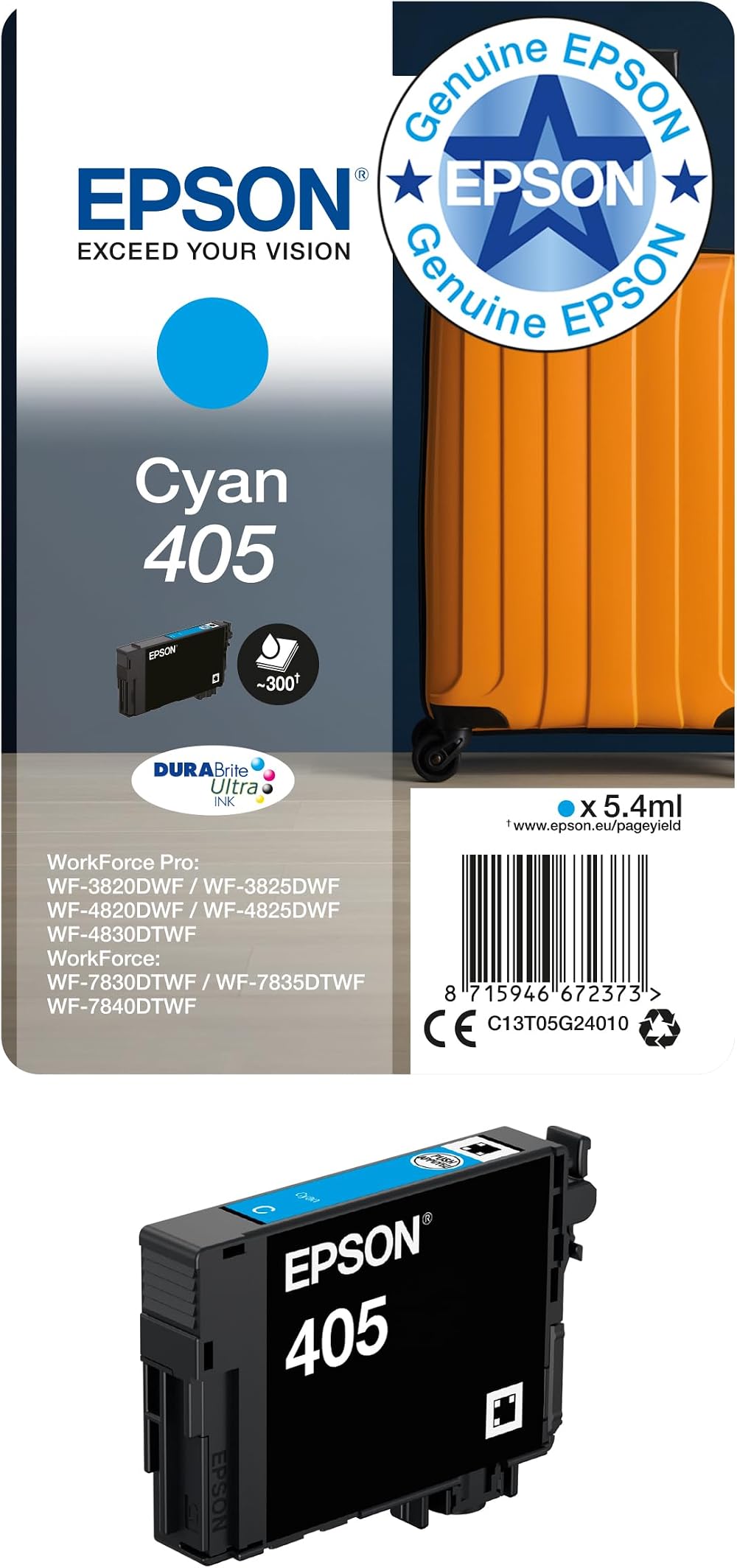 Epson 405 Cyan Suitcase Genuine DURABrite Ultra Ink C13T05G24010