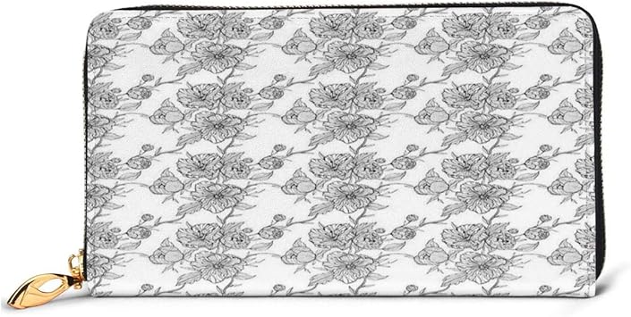 Women S Long Leather Card Holder Purse Zipper Buckle Elegant Clutch Wallet Simplistic Flowers Hand Drawn Monochrome Greeting Love Romance Blooms Pattern Sleek And Slim Travel Purse Amazon De Koffer Rucksacke Taschen