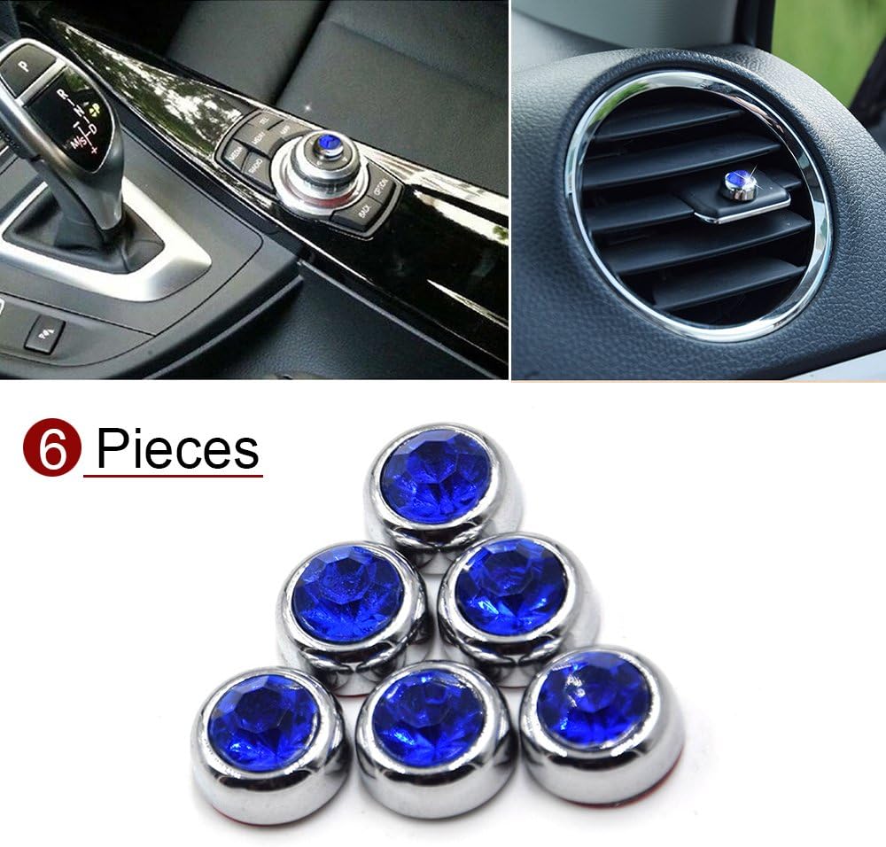 YGMONER DIY Car Sticker 6pcs Dia 0.5” Crystal Diamond Decoration Stickers (Blue)