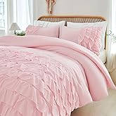 PERFEMET Pink Ruffled Comforter Set Full Multi-Layers Ruffle Bedding for Girls Princess Bedding Set Kids Chic Room Decor (Light Pink,Full)