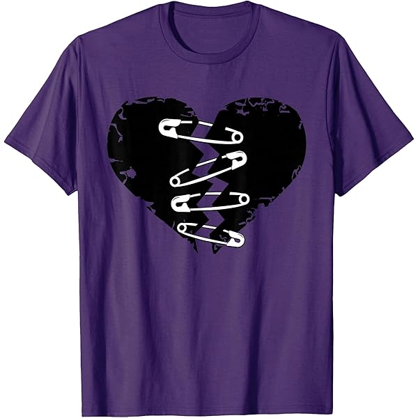 Amazon.com: Womens Broken Heart And Safety Pins V-Neck T-Shirt