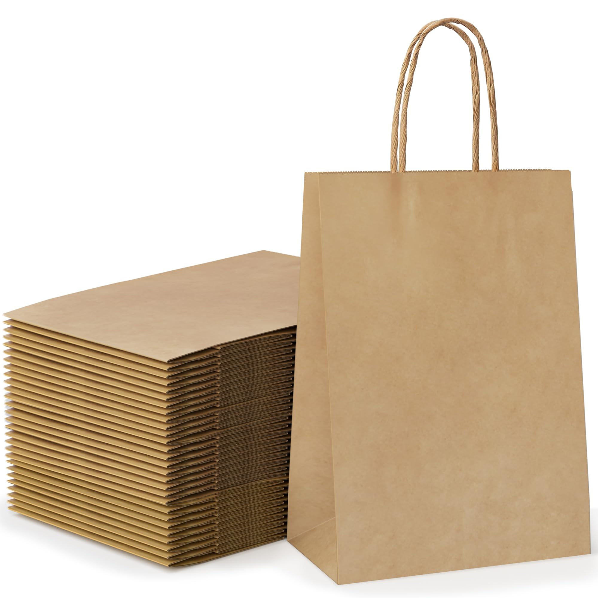 30 Pcs Brown Paper Party Bags with Twist Handles, 120 GSM Kraft Small Brown Gift Bags for Kids Adults Party Favor Birthdays Christmas Baby Showers Weddings Retail and Sweet (21x8x15cm)