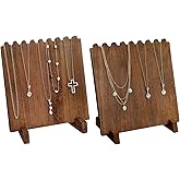 Ikee Design Set of 2 Wood Necklace Jewelry Display Stand for 8 Necklaces, Necklace Display Holder Organizer, Brown Color