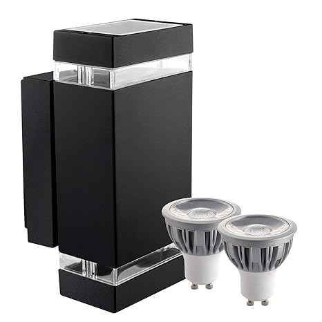 LEDANDO Hochwertige LED Wandleuchte UpDown Alu inkl. 2X LED GU10 Markenstrahler 5W - DIMMBAR - COB - schwarz - warmweiß - für