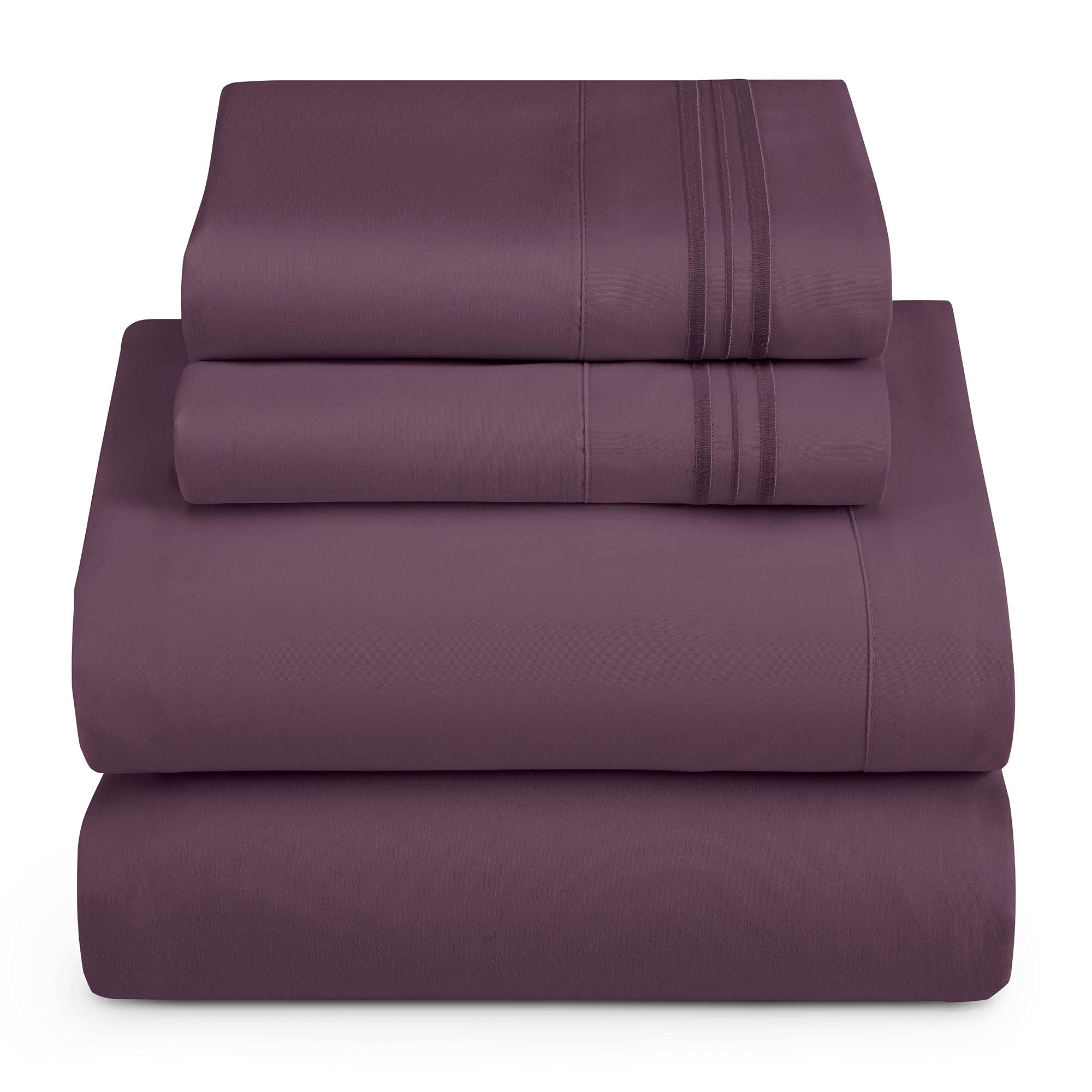 Hearth & Harbor Split King Size Sheets - 5 Piece Bed Sheet Set, Hotel Luxury Double Brushed Bed Sheets - Extra Soft Bedding Sheets & Pillowcases, Split King, Purple Image Hearth & Harbor Split King Size Sheets - 5 Piece Bed Sheet Set, Hotel Luxury Double Brushed Bed Sheets - Extra Soft Bedding Sheets & Pillowcases, Split King, Purple Image