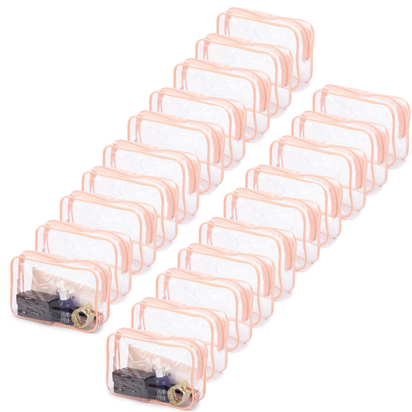 Photo 1 of Tbestmax 20 Pack Clear Cosmetic Bags Makeup Bags Portable Waterproof Travel Toiletry Bags Organizer Peach Pink, 7.5"x 4.8"x 2.3"