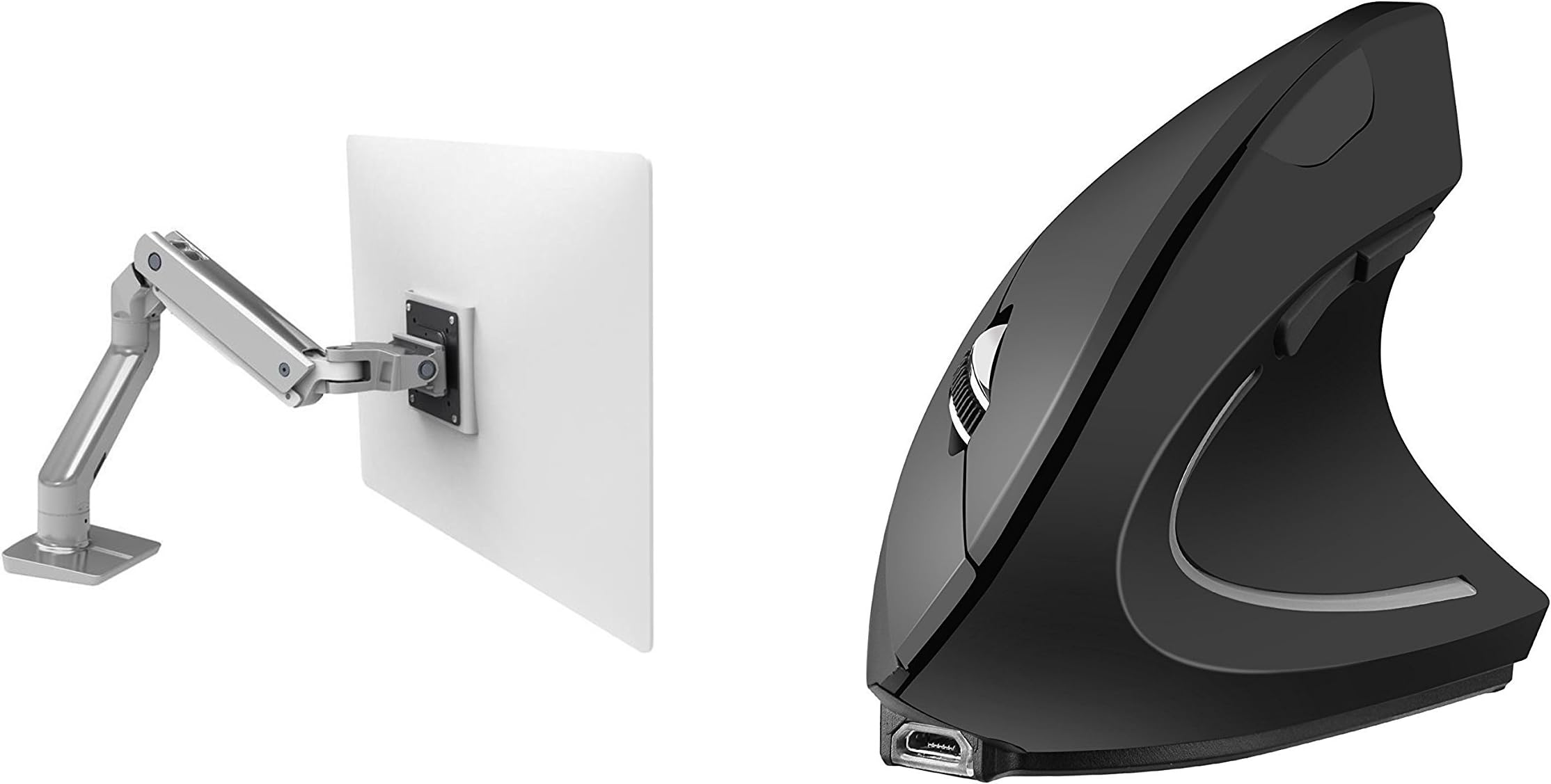 Ergotron 45-475-026 HX Desk Mount Monitor Arm in Polished Aluminum for 20-42 lbs Monitors | Ergy - The Ergonomical Mouse - Wireless Optical Rechargeable Battery Vertical Mouse - 2.4 Ghz, 6 Buttons -